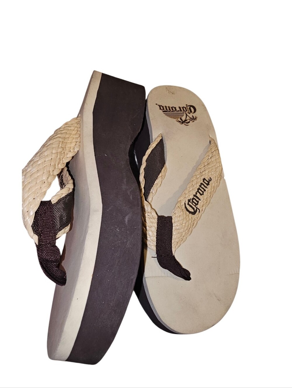 💰Corona Braided Platform Flip Flops in Beige and Brown